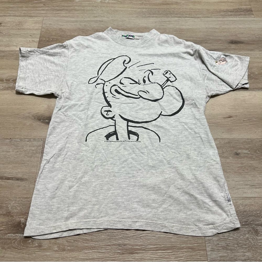 Vintage 90s Popeye Cartoon Character Face T-Shirt Men's Size Large 1994 Gray